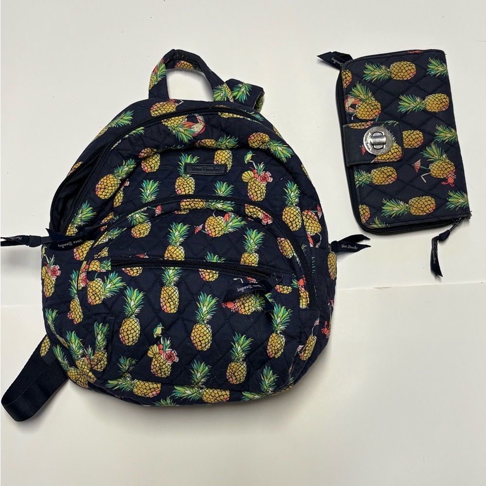 Pineapple Print Vera Bradley Mini Backpack and Turlock Wallet Set